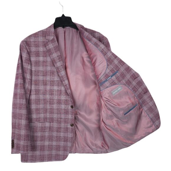 Michael Kors Men's Classic-Fit Stretch Sport Coat Burgundy Blue Plaid 40R NWT - Picture 2 of 7